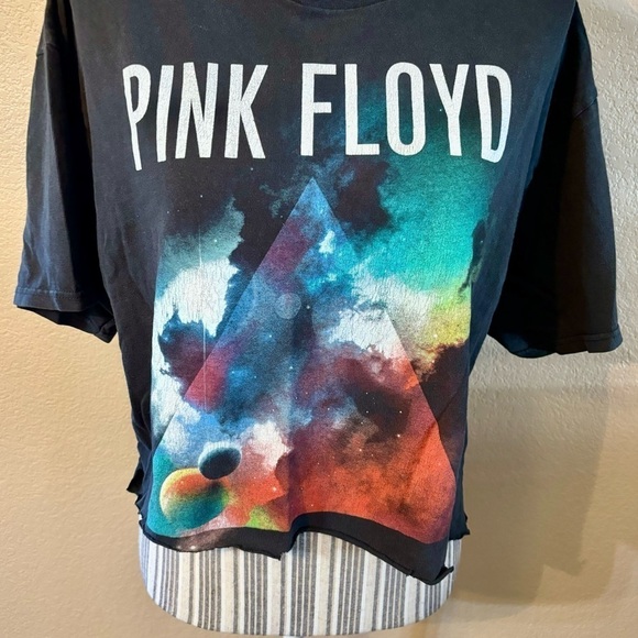 Pink Floyd Tee XL Retro Wash Scissor Hem Black Dark Side of the Moon Album - Picture 4 of 12